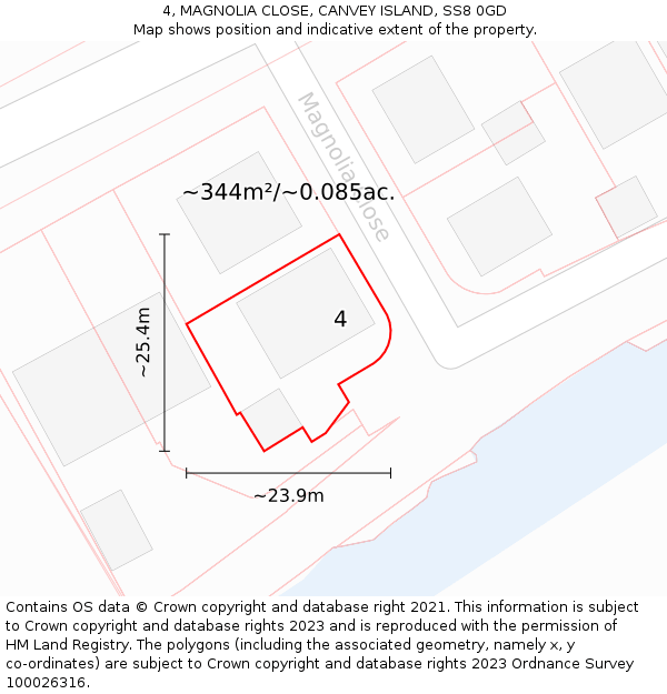 4, MAGNOLIA CLOSE, CANVEY ISLAND, SS8 0GD: Plot and title map