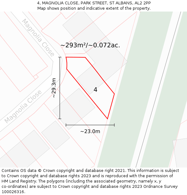 4, MAGNOLIA CLOSE, PARK STREET, ST ALBANS, AL2 2PP: Plot and title map