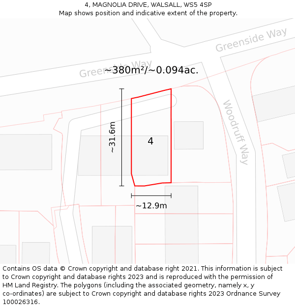 4, MAGNOLIA DRIVE, WALSALL, WS5 4SP: Plot and title map