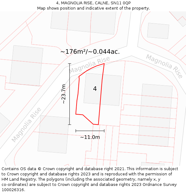 4, MAGNOLIA RISE, CALNE, SN11 0QP: Plot and title map