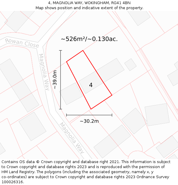 4, MAGNOLIA WAY, WOKINGHAM, RG41 4BN: Plot and title map