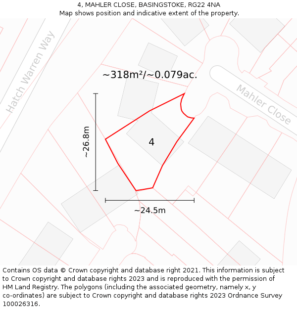 4, MAHLER CLOSE, BASINGSTOKE, RG22 4NA: Plot and title map