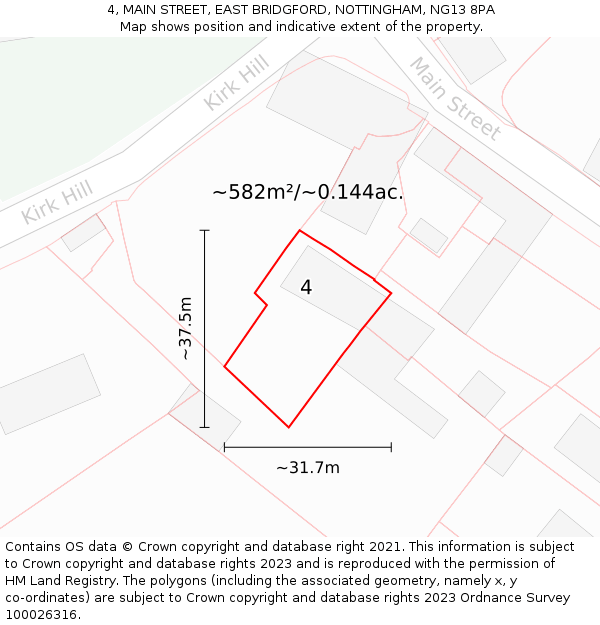 4, MAIN STREET, EAST BRIDGFORD, NOTTINGHAM, NG13 8PA: Plot and title map