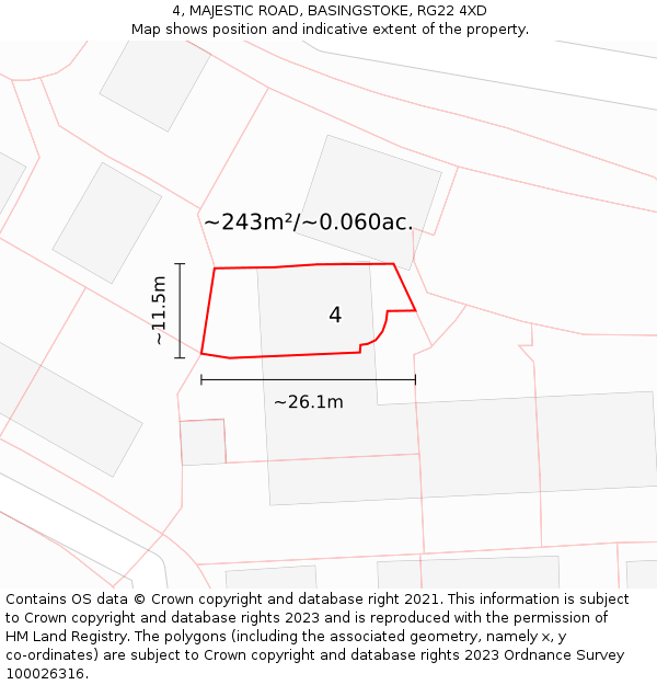 4, MAJESTIC ROAD, BASINGSTOKE, RG22 4XD: Plot and title map