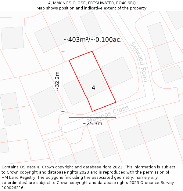 4, MAKINGS CLOSE, FRESHWATER, PO40 9RQ: Plot and title map