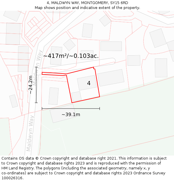 4, MALDWYN WAY, MONTGOMERY, SY15 6RD: Plot and title map