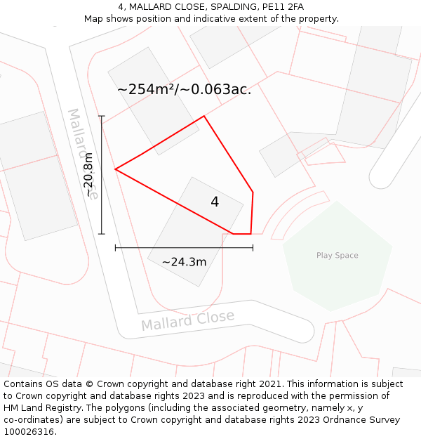 4, MALLARD CLOSE, SPALDING, PE11 2FA: Plot and title map