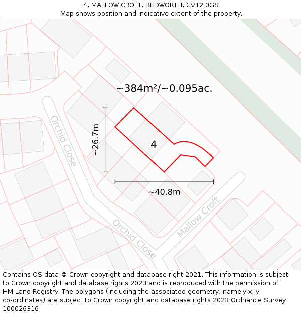 4, MALLOW CROFT, BEDWORTH, CV12 0GS: Plot and title map