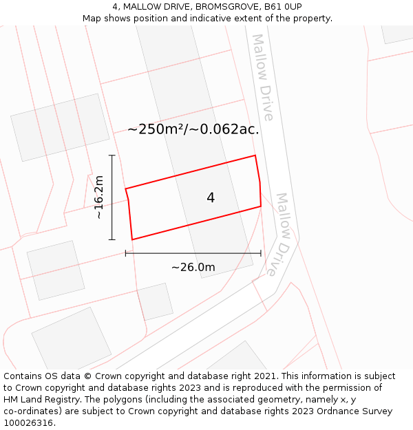 4, MALLOW DRIVE, BROMSGROVE, B61 0UP: Plot and title map
