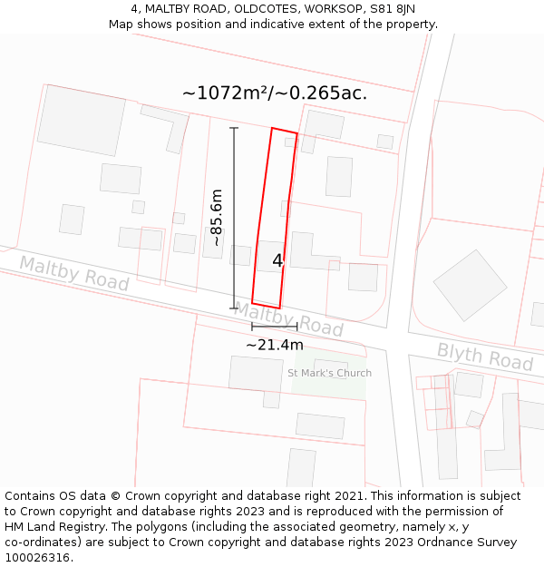 4, MALTBY ROAD, OLDCOTES, WORKSOP, S81 8JN: Plot and title map