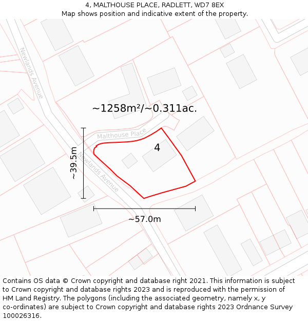 4, MALTHOUSE PLACE, RADLETT, WD7 8EX: Plot and title map