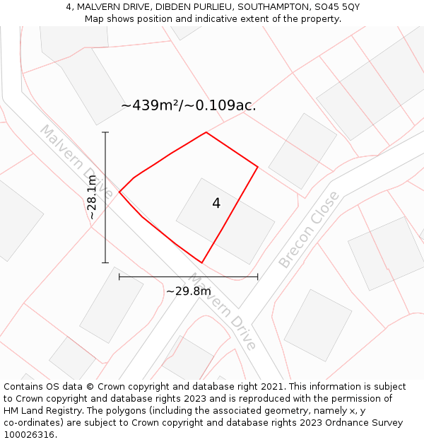 4, MALVERN DRIVE, DIBDEN PURLIEU, SOUTHAMPTON, SO45 5QY: Plot and title map