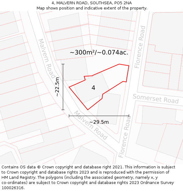 4, MALVERN ROAD, SOUTHSEA, PO5 2NA: Plot and title map