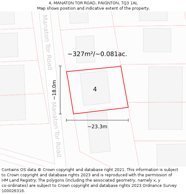 4, MANATON TOR ROAD, PAIGNTON, TQ3 1AL: Plot and title map