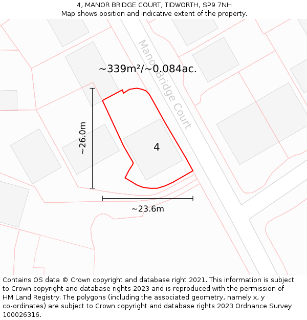 4, MANOR BRIDGE COURT, TIDWORTH, SP9 7NH: Plot and title map