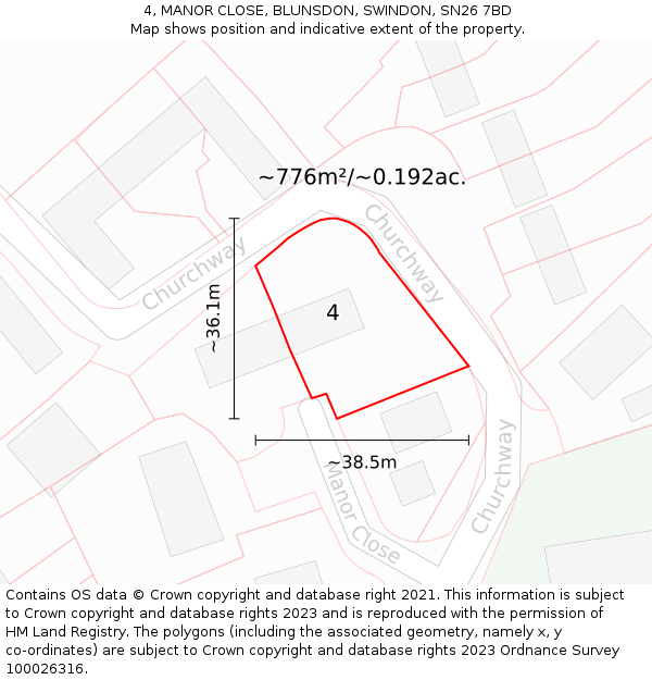 4, MANOR CLOSE, BLUNSDON, SWINDON, SN26 7BD: Plot and title map