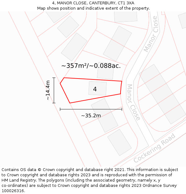 4, MANOR CLOSE, CANTERBURY, CT1 3XA: Plot and title map