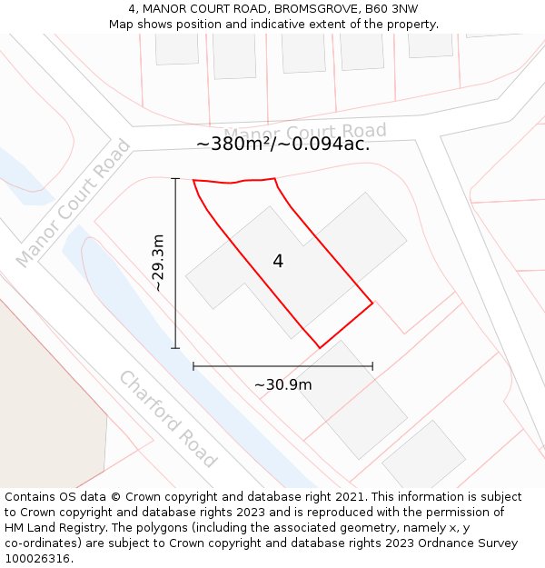 4, MANOR COURT ROAD, BROMSGROVE, B60 3NW: Plot and title map