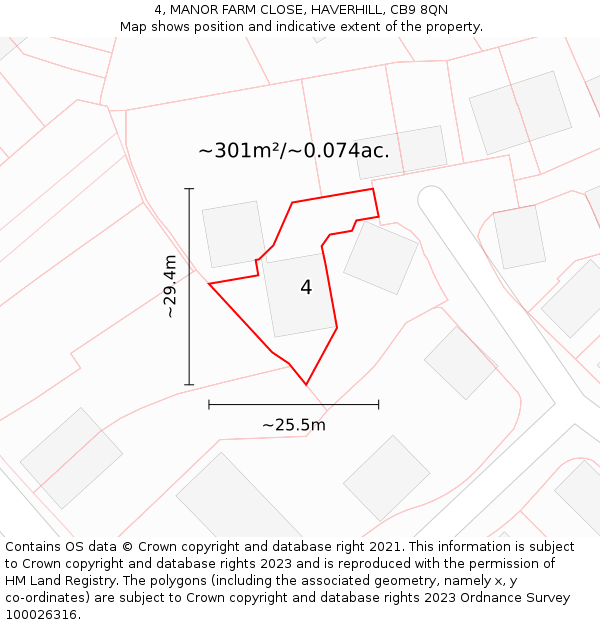 4, MANOR FARM CLOSE, HAVERHILL, CB9 8QN: Plot and title map