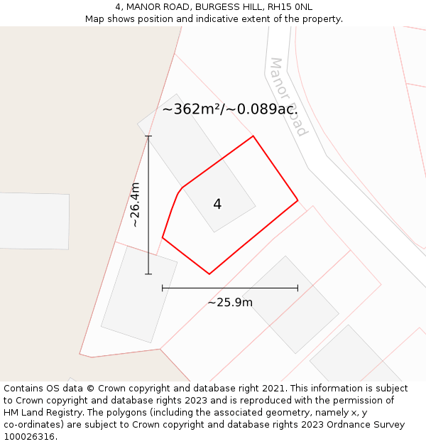 4, MANOR ROAD, BURGESS HILL, RH15 0NL: Plot and title map