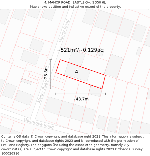 4, MANOR ROAD, EASTLEIGH, SO50 6LJ: Plot and title map