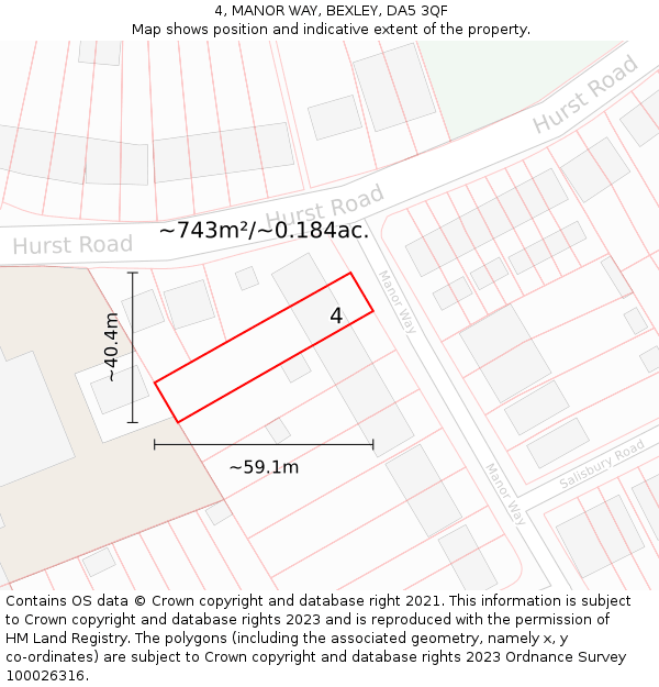 4, MANOR WAY, BEXLEY, DA5 3QF: Plot and title map