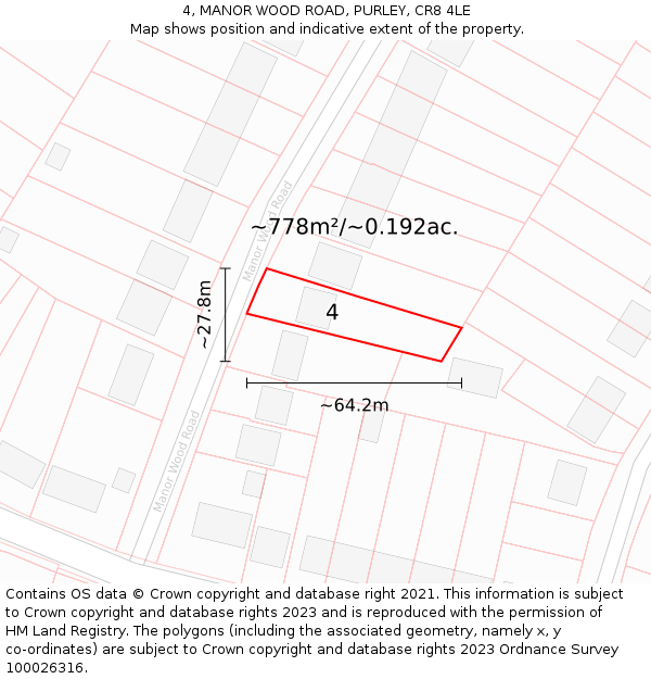 4, MANOR WOOD ROAD, PURLEY, CR8 4LE: Plot and title map