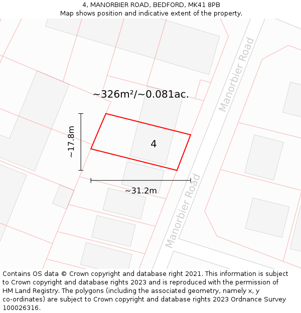 4, MANORBIER ROAD, BEDFORD, MK41 8PB: Plot and title map