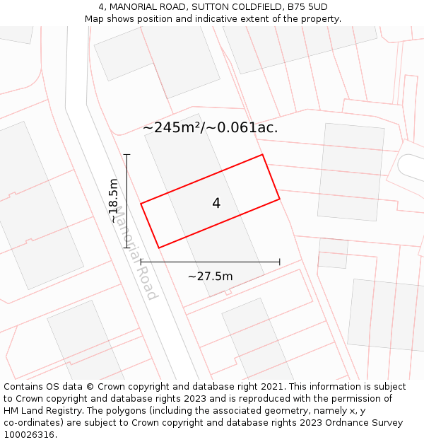 4, MANORIAL ROAD, SUTTON COLDFIELD, B75 5UD: Plot and title map