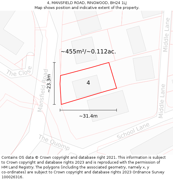 4, MANSFIELD ROAD, RINGWOOD, BH24 1LJ: Plot and title map