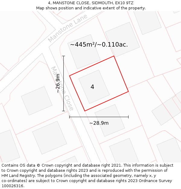 4, MANSTONE CLOSE, SIDMOUTH, EX10 9TZ: Plot and title map