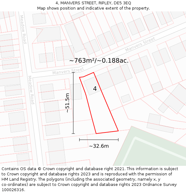 4, MANVERS STREET, RIPLEY, DE5 3EQ: Plot and title map