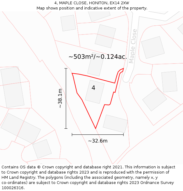 4, MAPLE CLOSE, HONITON, EX14 2XW: Plot and title map