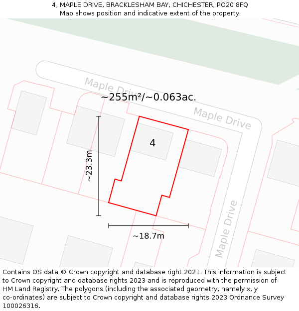 4, MAPLE DRIVE, BRACKLESHAM BAY, CHICHESTER, PO20 8FQ: Plot and title map