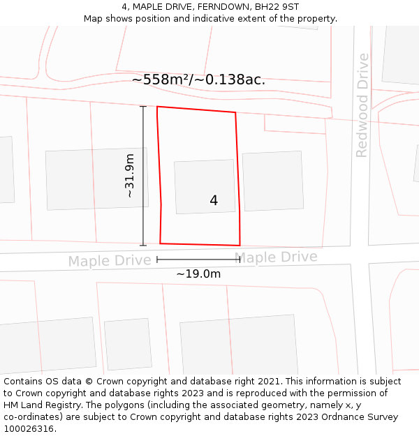 4, MAPLE DRIVE, FERNDOWN, BH22 9ST: Plot and title map
