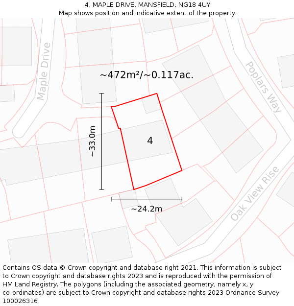 4, MAPLE DRIVE, MANSFIELD, NG18 4UY: Plot and title map