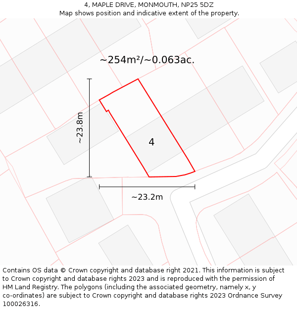 4, MAPLE DRIVE, MONMOUTH, NP25 5DZ: Plot and title map