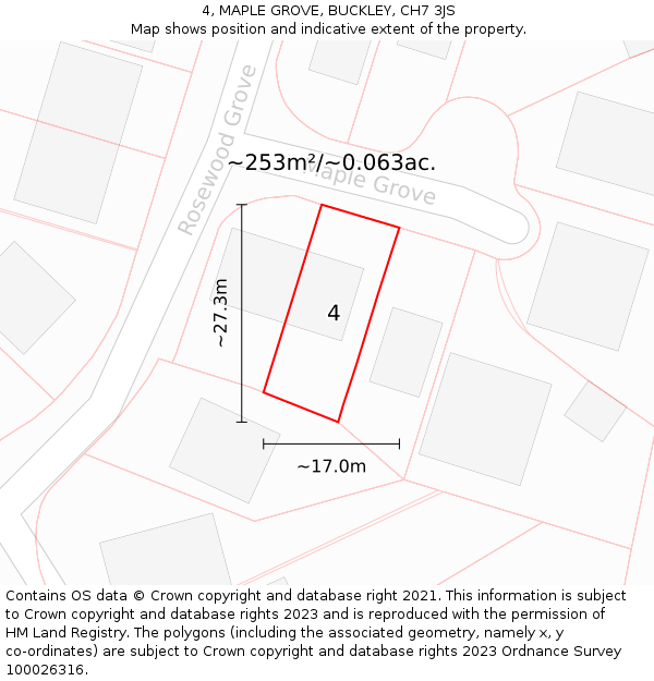 4, MAPLE GROVE, BUCKLEY, CH7 3JS: Plot and title map