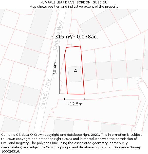 4, MAPLE LEAF DRIVE, BORDON, GU35 0JU: Plot and title map