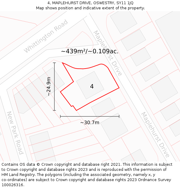 4, MAPLEHURST DRIVE, OSWESTRY, SY11 1JQ: Plot and title map