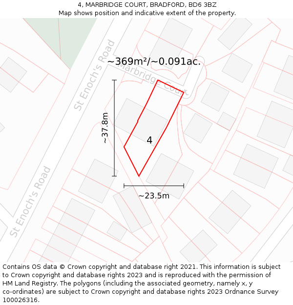 4, MARBRIDGE COURT, BRADFORD, BD6 3BZ: Plot and title map