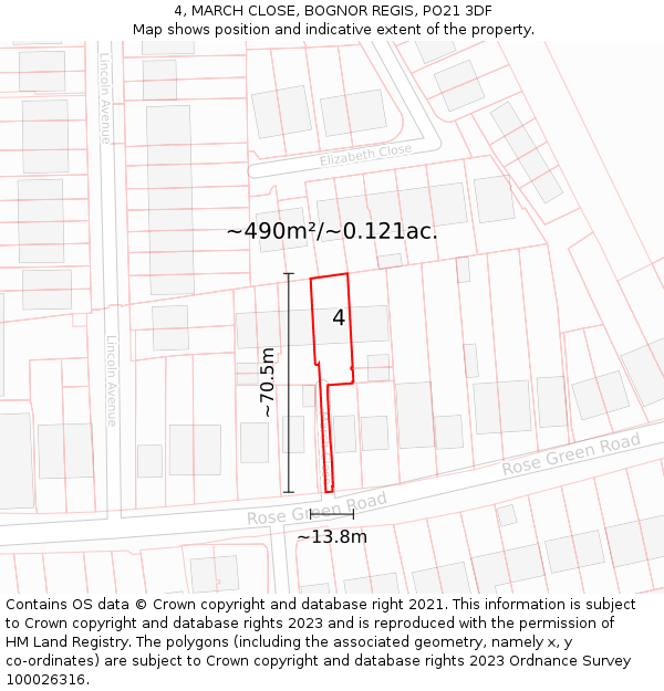 4, MARCH CLOSE, BOGNOR REGIS, PO21 3DF: Plot and title map