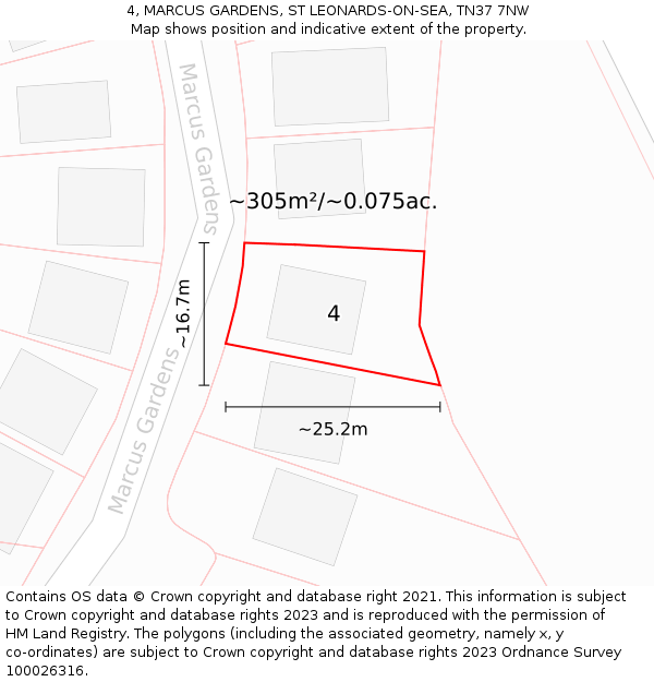 4, MARCUS GARDENS, ST LEONARDS-ON-SEA, TN37 7NW: Plot and title map