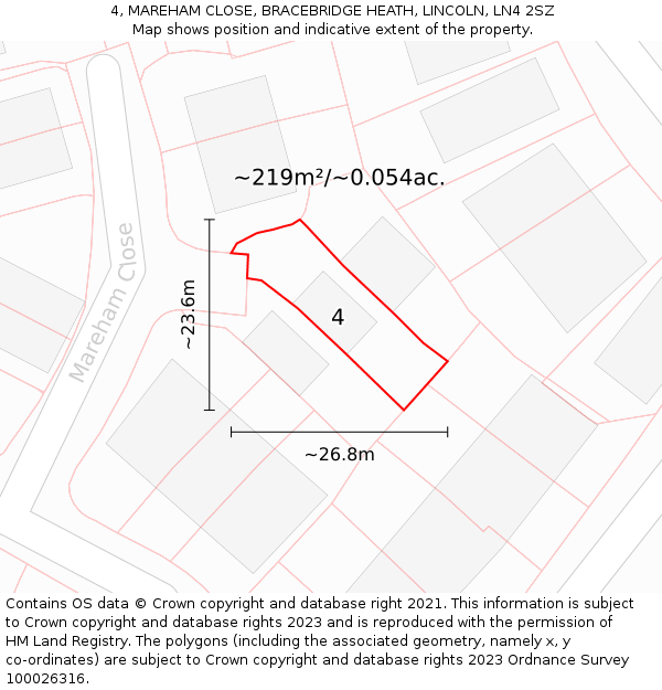 4, MAREHAM CLOSE, BRACEBRIDGE HEATH, LINCOLN, LN4 2SZ: Plot and title map
