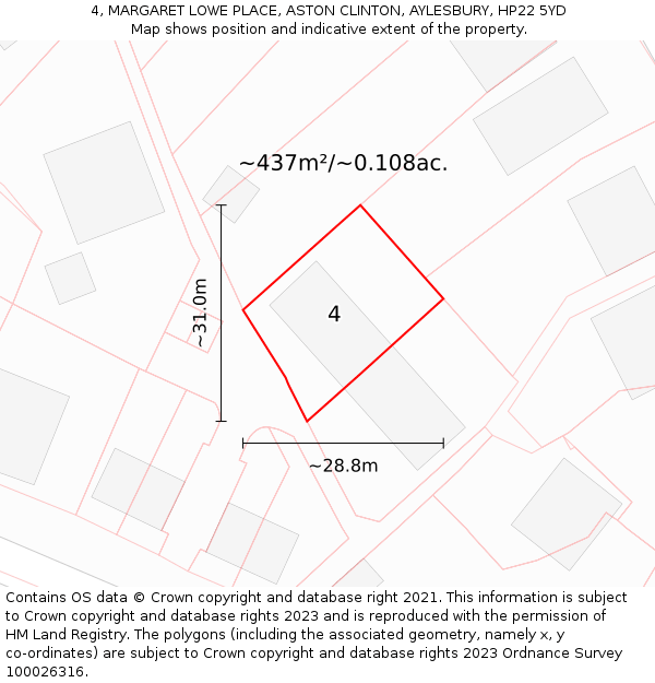 4, MARGARET LOWE PLACE, ASTON CLINTON, AYLESBURY, HP22 5YD: Plot and title map