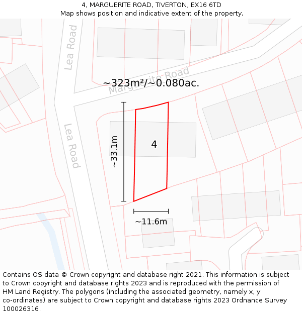 4, MARGUERITE ROAD, TIVERTON, EX16 6TD: Plot and title map