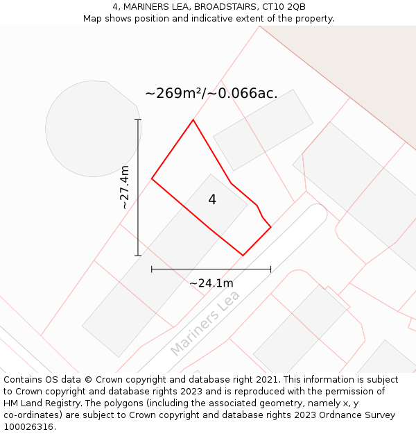 4, MARINERS LEA, BROADSTAIRS, CT10 2QB: Plot and title map