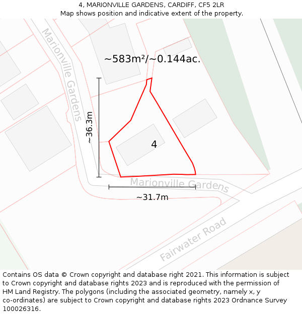 4, MARIONVILLE GARDENS, CARDIFF, CF5 2LR: Plot and title map