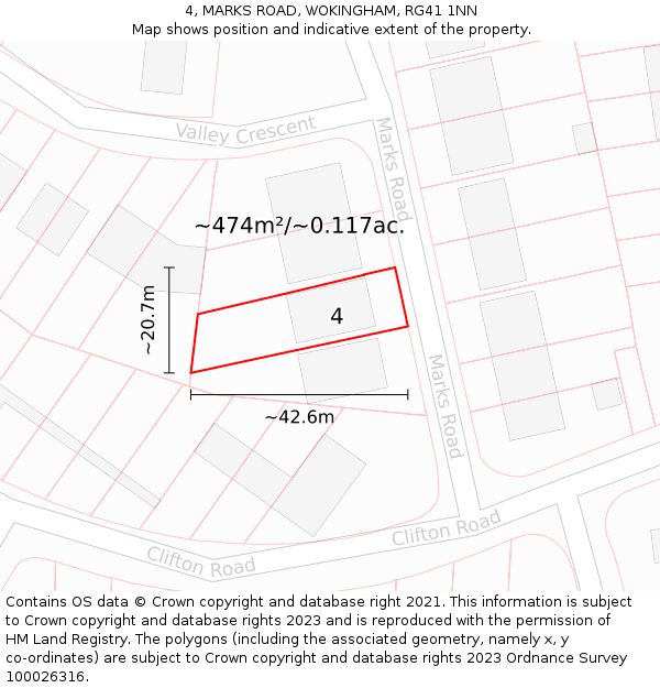 4, MARKS ROAD, WOKINGHAM, RG41 1NN: Plot and title map