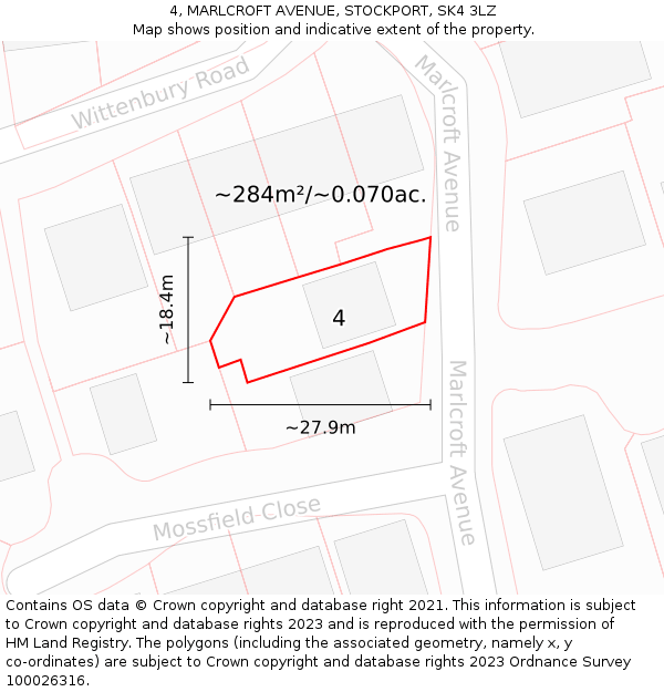 4, MARLCROFT AVENUE, STOCKPORT, SK4 3LZ: Plot and title map